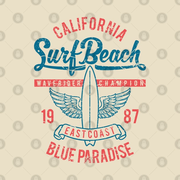 California Surf Beach: East Coast Vintage Design by Jarecrow 