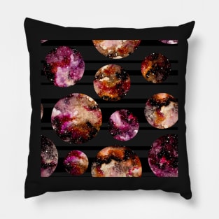 Watercolor Colorful Galaxy in Circles on Striped Background Pillow