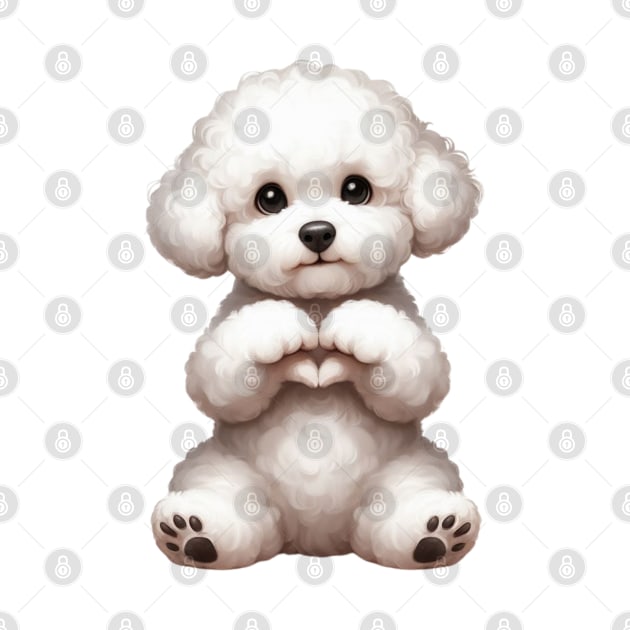 Valentine Bichon Frise Dog Giving Heart Hand Sign by Chromatic Fusion Studio