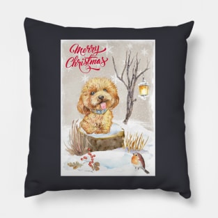 Apricot Poodle Puppy Merry Christmas Santa Dog Pillow