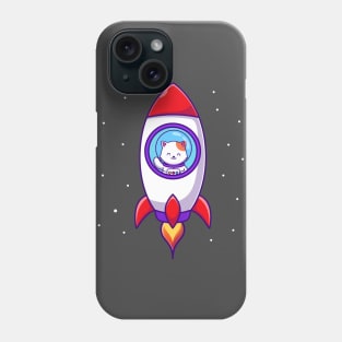 Cute Astronaut Cat Flying In Rocket Cartoon Phone Case