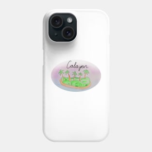 Calayan watercolor Island travel, beach, sea and palm trees. Holidays and vacation, summer and relaxation Phone Case