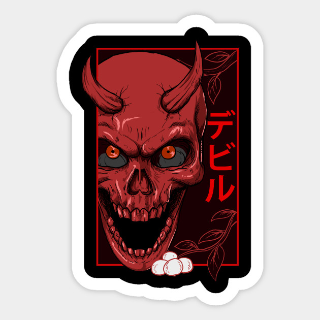 Japanese Demon Face Skull Devil Nippon Style Art Harajuku - Harajuku - Sticker