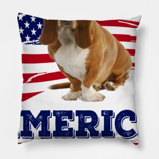 Basset Hound Flag USA - America 4th Of July Independence Day Pillow