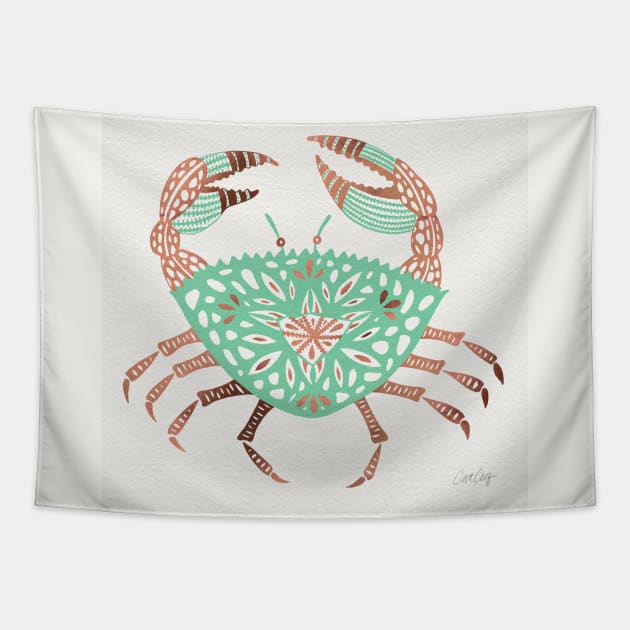 Rose Gold Mint Crab Tapestry by CatCoq