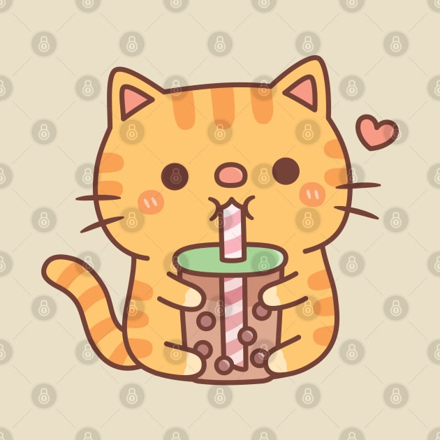 Cute Orange Tabby Cat Loves Drinking Bubble Tea by rustydoodle