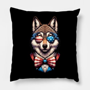 Wolf Patriotic Sunglasses American Flag 4th of July Pillow