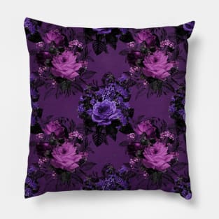 Death by Purple Victorian Flowers - Goth Fashion, Boho Goth, Dark Hippie Floral pattern Pillow