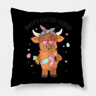 Easter Heifer Highland Cow Farm Easter Day Bunny Pillow