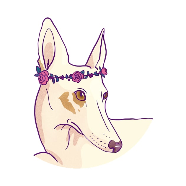 White Ibiza Hound With A Flower Wreath by AnanasArt