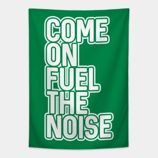 COME ON FUEL THE NOISE, Glasgow Celtic Football Club Green and White Layered Text Design Tapestry