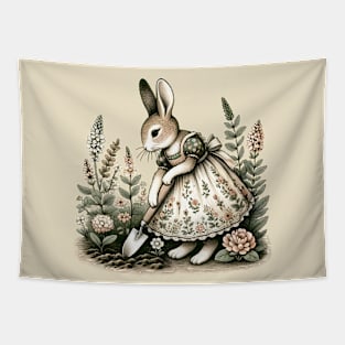 Gardening Bliss - Vintage Rabbit Botanical Illustration Tapestry