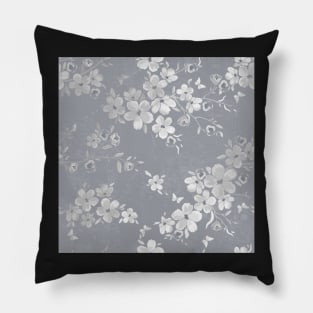 Silver Gray and White Flowers Pillow