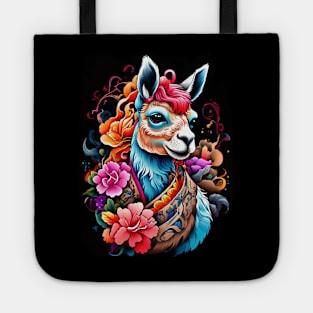 Llama in Floral Crown: A Serene Portrait Tote