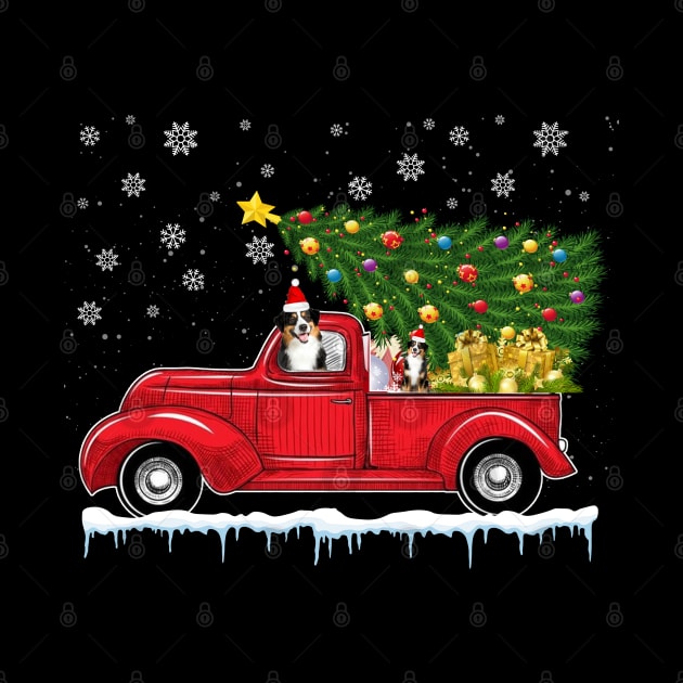 Red Truck pick up Miniature American Shepherd Christmas  lover gift T-Shirt by CoolTees