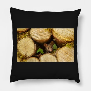 mouse in log pile Pillow