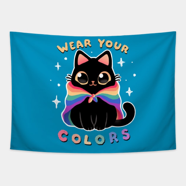 LGBT Pride Cat - Kawaii Rainbow Kitty - Wear your colors Tapestry by BlancaVidal