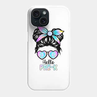 Hello Pre-K Messy Hair Bun Girl Back To School First Day Phone Case