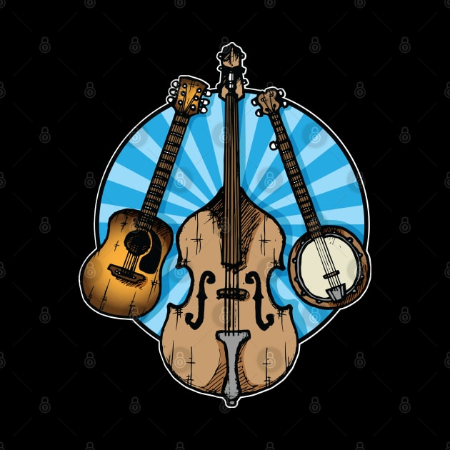 Bluegrass/Folk Music Instruments Blue Background by Laughin' Bones