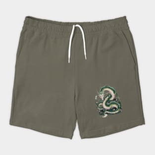 Green Serpentine Dragon Adorned With White and Yellow Accents Shorts