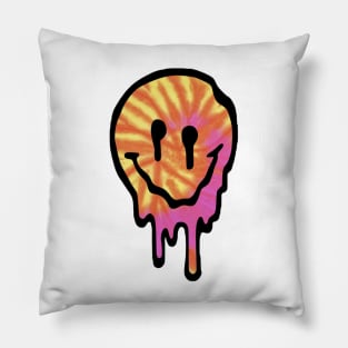 Pink and Orange Tie Dye Drippy Smiley Face Pillow