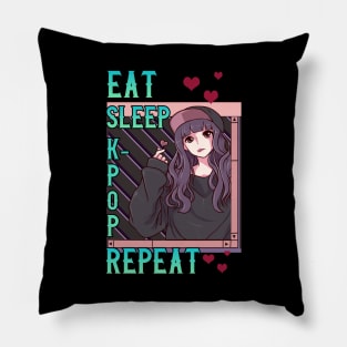 Cute Eat Sleep K-Pop Repeat Korean Music Kpop Girl Pillow