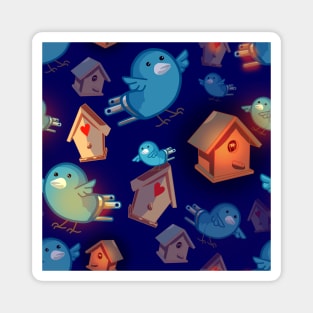 Soulful Blue Canaries and Glowing Birdhouses Hearts Bluebirds Magnet