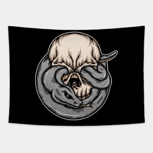 Skull with snake illustration Tapestry