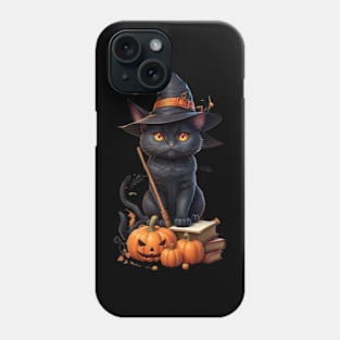 Black Cat in Halloween T-Shirt Phone Case