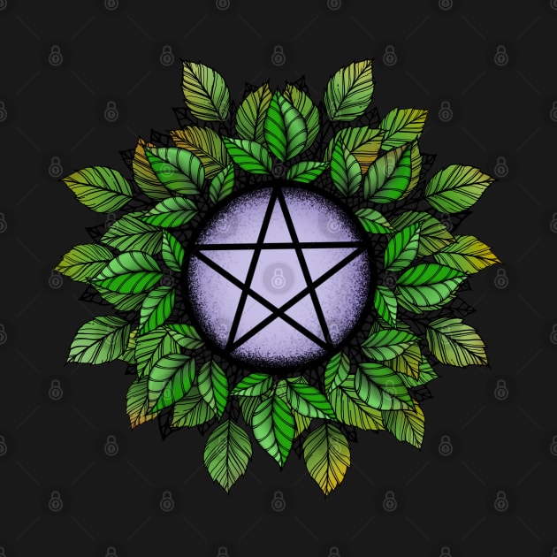 Leafy Lilac Pentagram T-Shirt by MissMoth