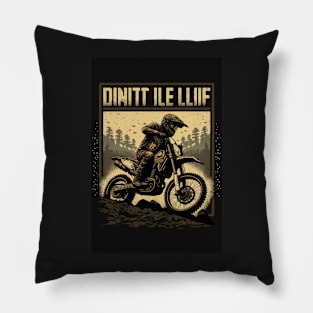 Dirt bike - black silhouette, yellow background Pillow