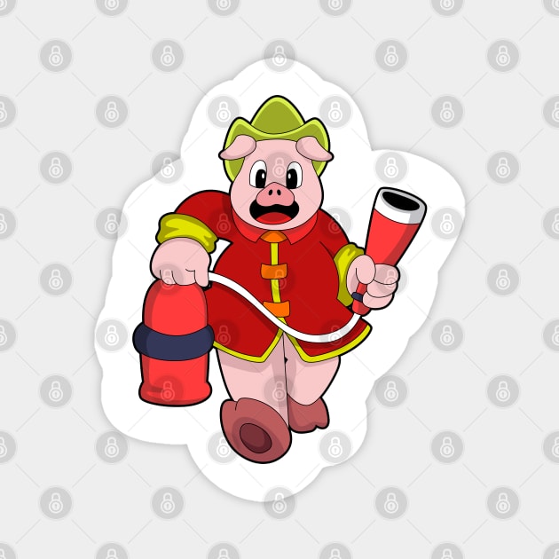 Pig as Firefighter with Fire extinguisher Magnet by Markus Schnabel