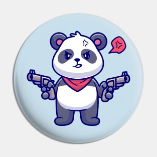 Cute Angry Panda Bandit Holding Gun Pistol Cartoon Pin