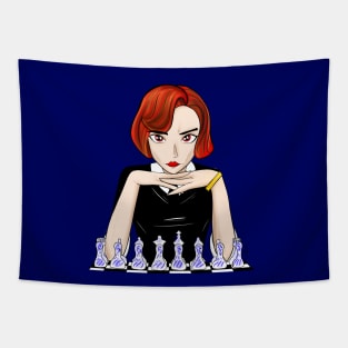 Beth the queen’s gambit in chessmaster Champion red head Tapestry