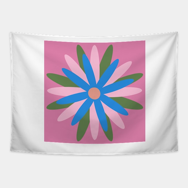 Pink, blue, green, simple, scandi flower Tapestry by Kimmygowland