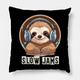 Slow Jams | Sloth Wearing Headphones Pillow