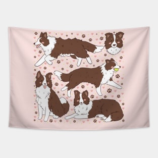 Cute brown border collie dog pattern Tapestry