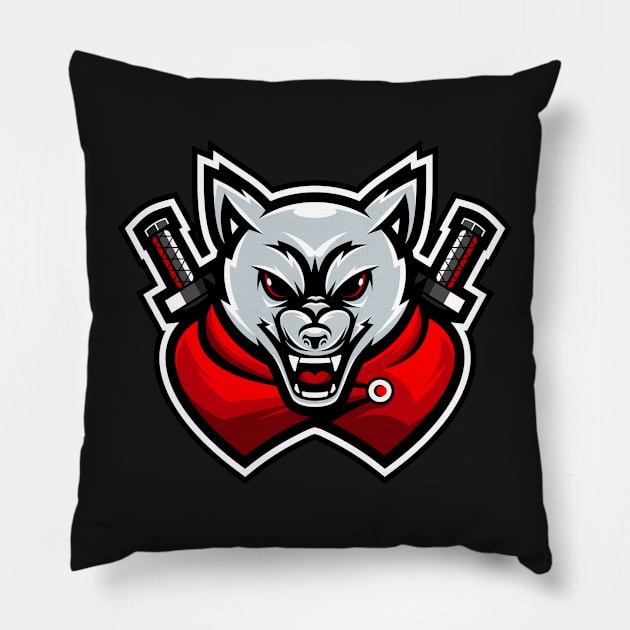 Ninja wolf illustratin character Pillow by Wawadzgnstuff