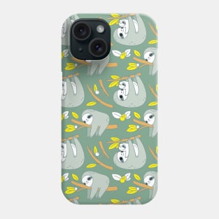 Mom and Baby Sloth Pattern in Green Phone Case