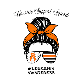 Leukemia Awareness Warrior Support Squad Messy Bun Matching T-Shirt