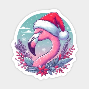 Tropical Christmas, flamingo with Santa hat Magnet