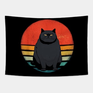 Cat Fat Tomcat Vintage Sunset Retro Kitten Black Cat Owner Tapestry