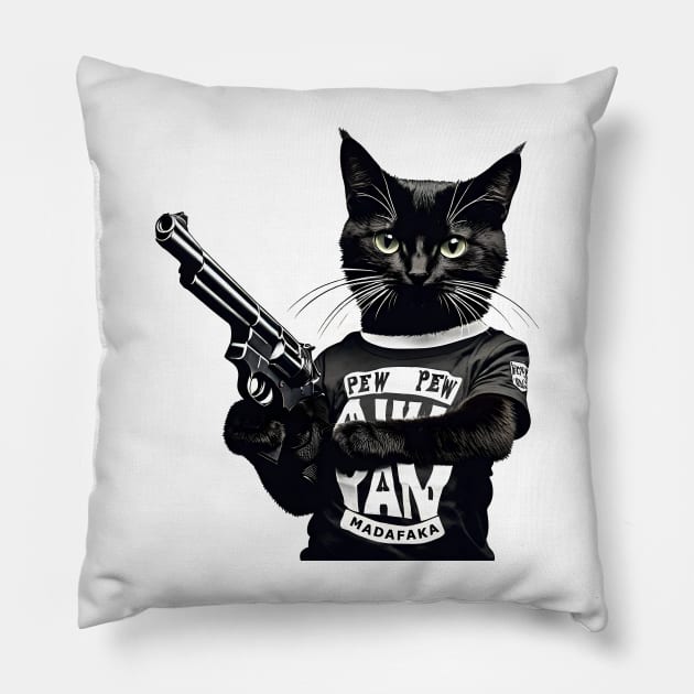 Crazy Cat Pew Pew Madafakas Vintage Funny Cat Owners Pillow by AlexBRD