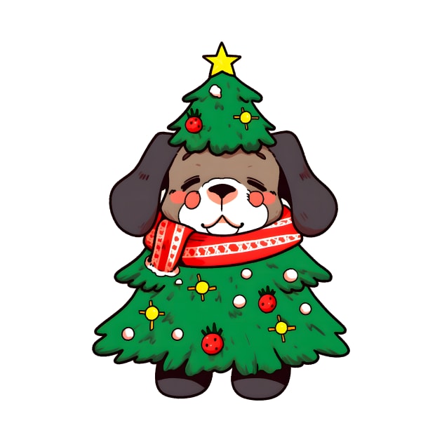 Cute Puppy Wearing A Christmas Tree by xuanxuanshop