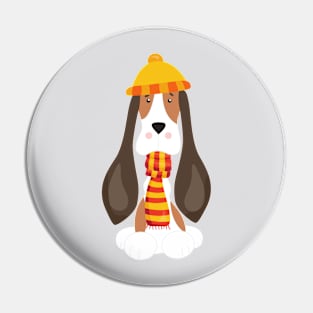 Autumn Dog, Cute Dog, Basset Hound, Scarf, Hat Pin