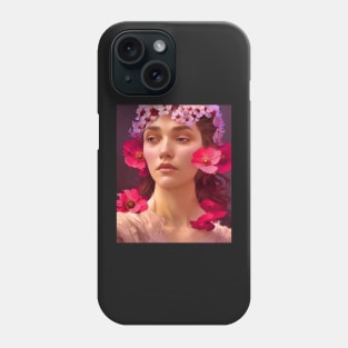 Sad Flower Girl - Portrait Young Woman Adorned with Flowers Phone Case