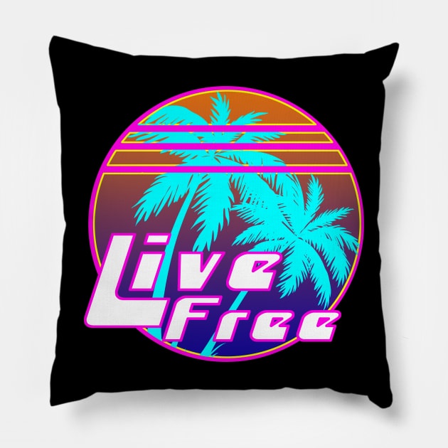 Retro Live Free 1980's Inspired Design Pillow by DVHGraphics