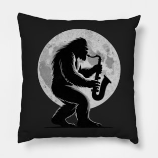 Saxophone Sasquatch Moon Believer Bigfoot Squatch Yeti Sax Player Pillow