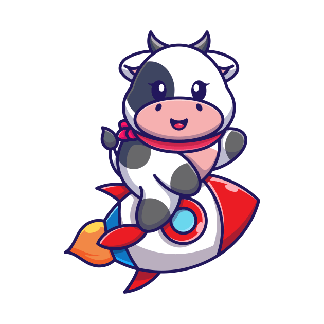 Cute cow riding rocket cartoon by Wawadzgnstuff