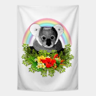 Cute Koala with Flowers, Rainbow and Butterfly Tapestry